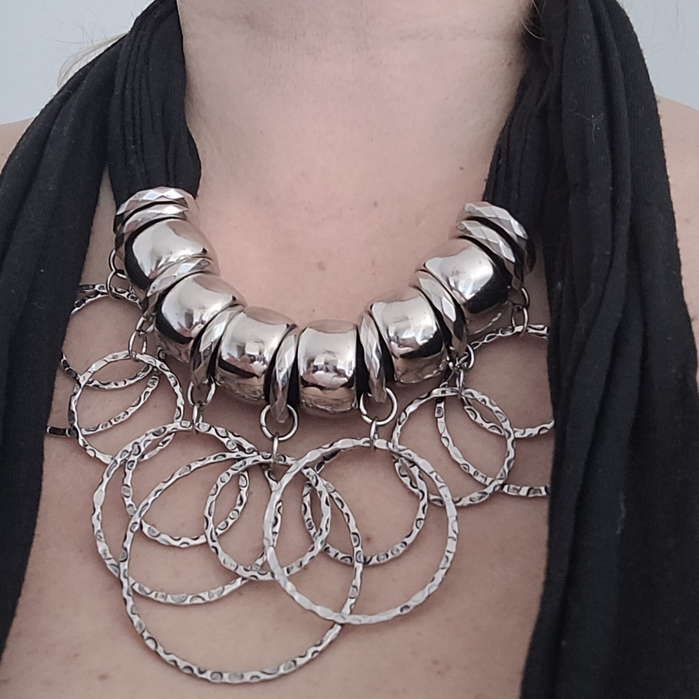 Black Scarf Necklace & Elastic Bead Bracelet